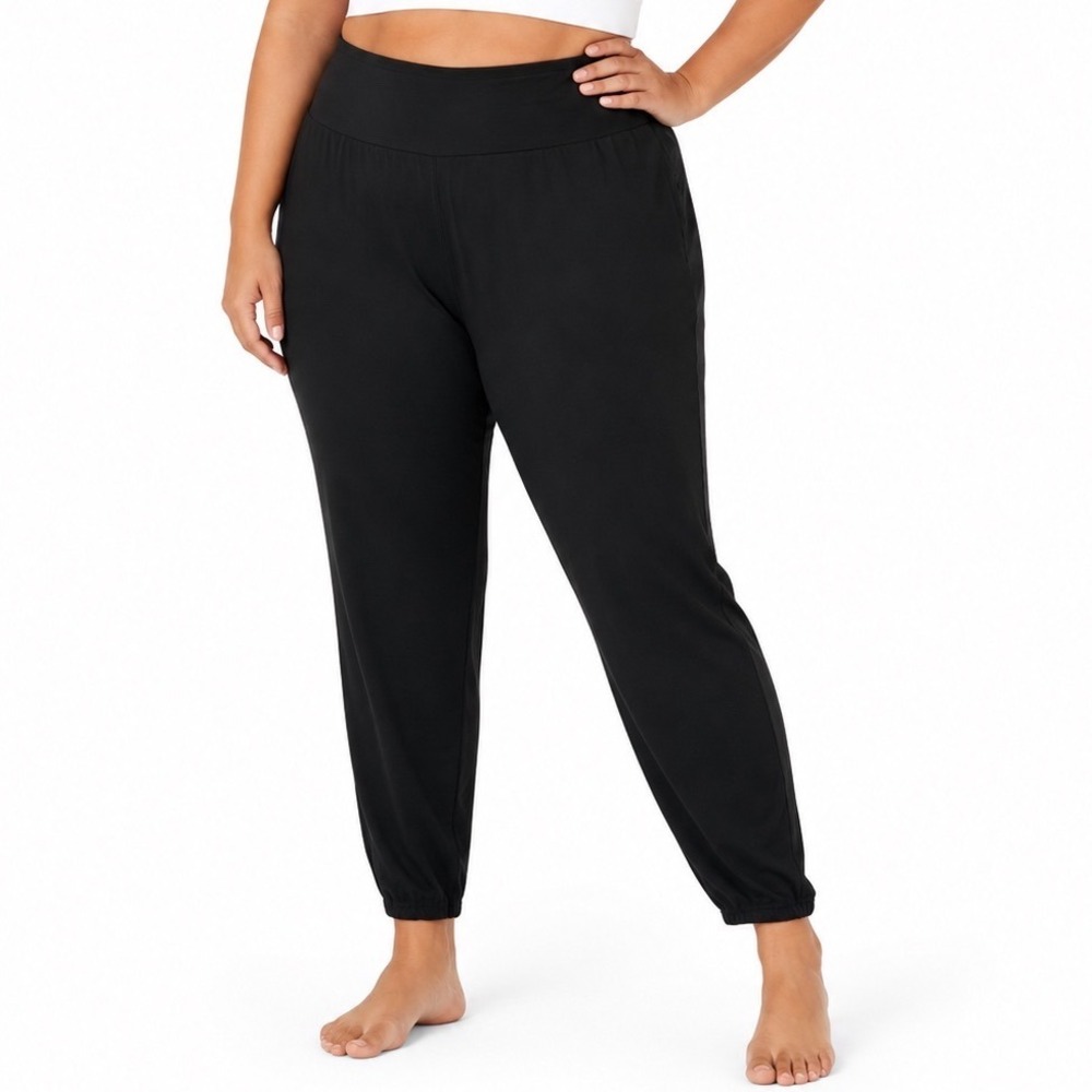 Maze Womens Black Elastic Waist Jogger Pants Plus Size 1X Soft Leggings